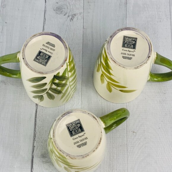 Tabletops Gallery COSTA SQUARE Sage Green Palm Leaves Large Coffee Cup Mug Set 3 - Picture 7 of 9